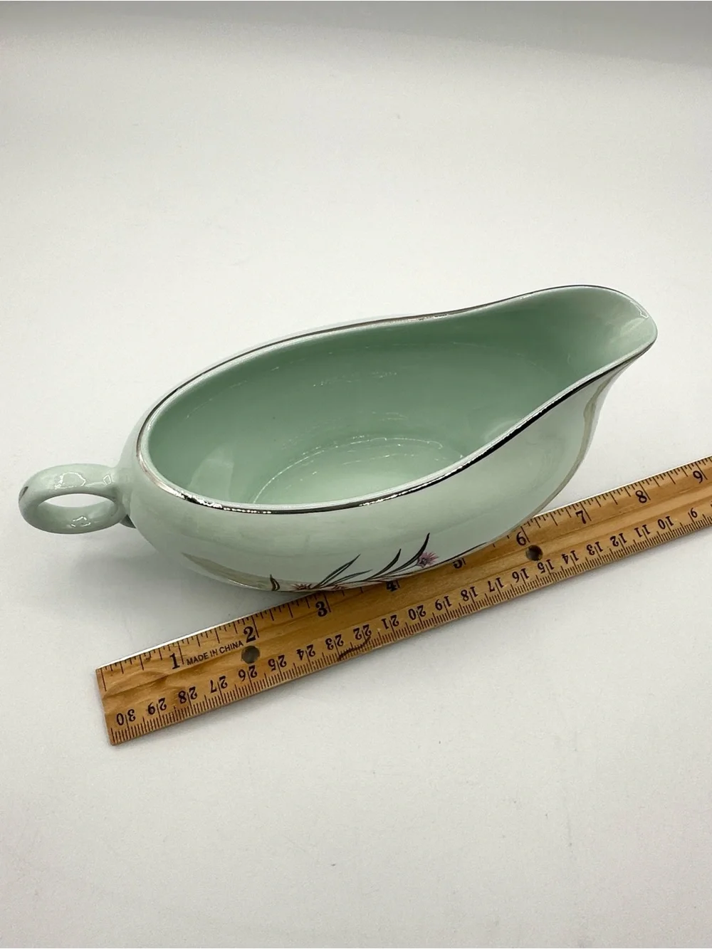 1949 Universal Potteries Gravy Boat & Creamer in Ballerina Mist. “Strawflowers”